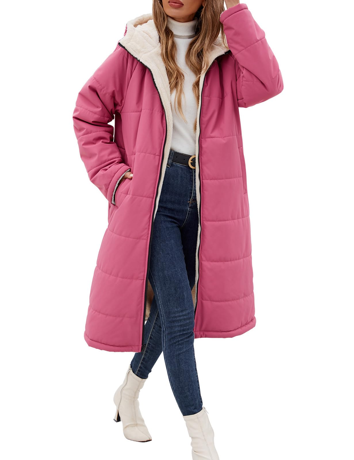 Women Winter Coats Fleece Long Coats Jackets Oversized Warm Down Jacket with Hood